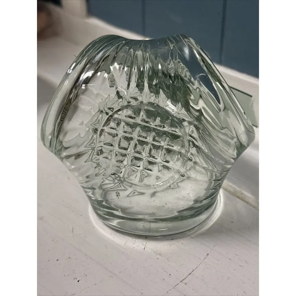 Handblown Iris Calla Lilly Clear Green‎ Glass 7” Votive Candleholder